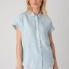 Women's Linen Shirt Short Sleeve Light Blue-My Boutique