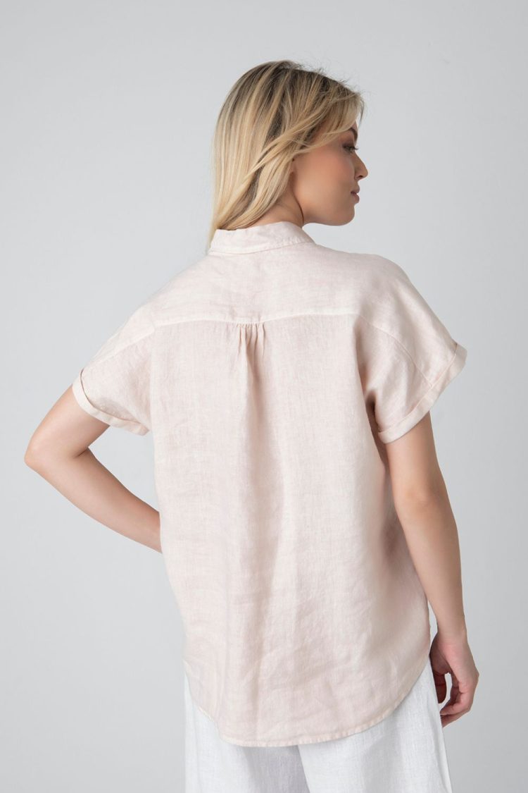 Ecru Women's Linen Short Sleeve Shirt-My Boutique