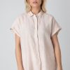 Ecru Women's Linen Short Sleeve Shirt-My Boutique