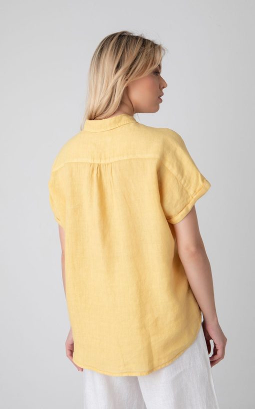 Yellow-My Boutique Women's Linen Short Sleeve Shirt