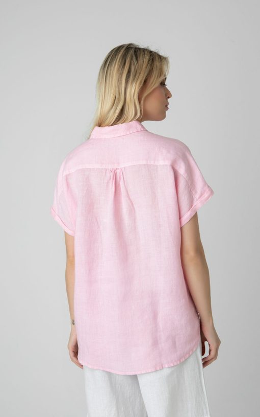 Pink-My Boutique Women's Linen Short Sleeve Shirt