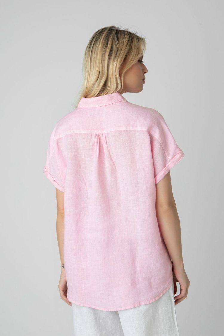 Pink-My Boutique Women's Linen Short Sleeve Shirt