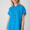 Shirt Women's Linen Short Sleeve Baby Blue-My Boutique