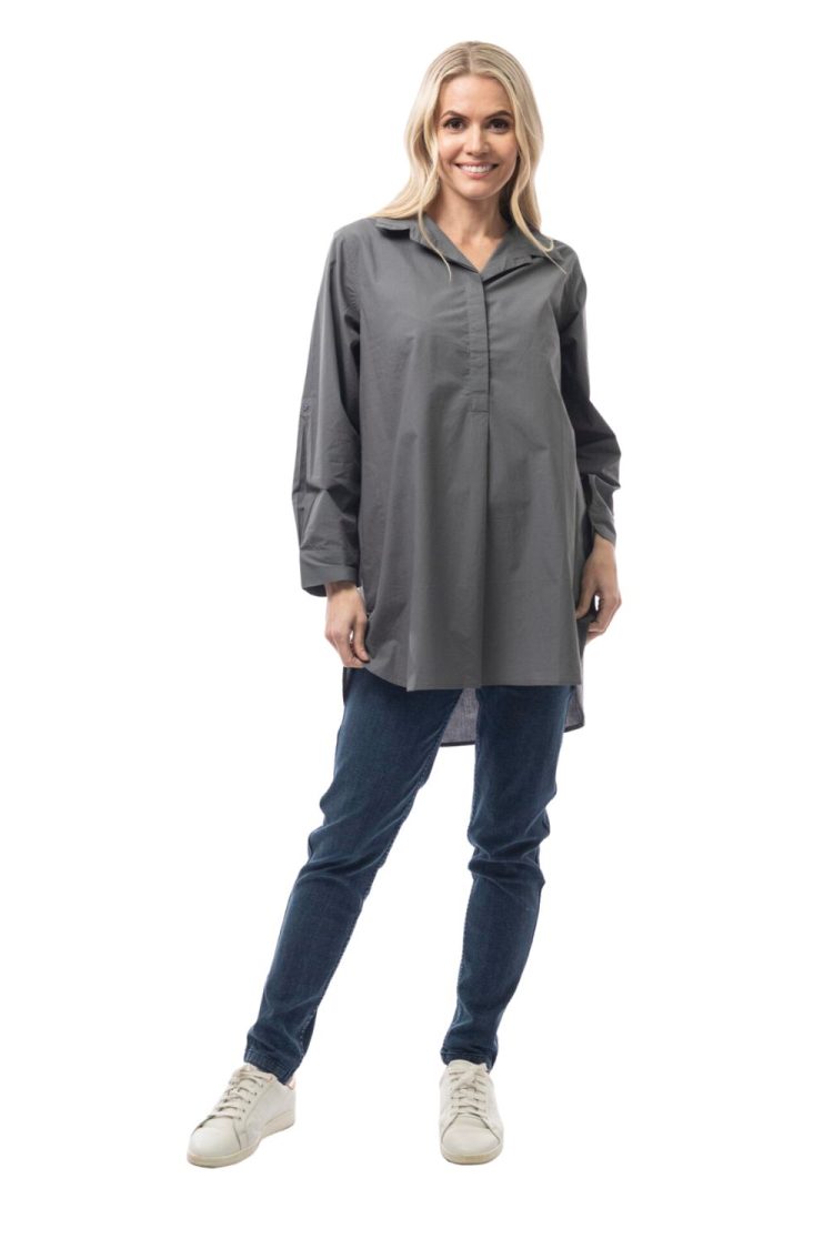 Women's Charcoal Gray Blouse with Long Sleeves 5205-My Boutique
