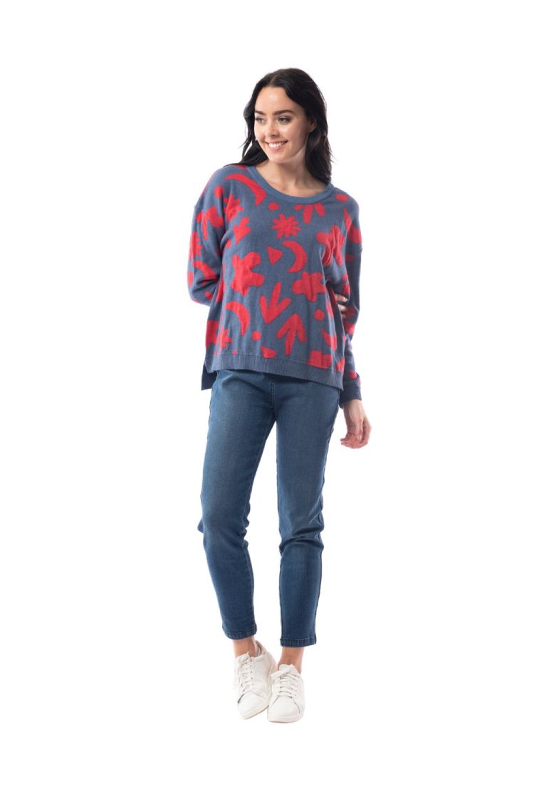Orientique Women's Knitted Blouse 1223 Red/Denim-My Boutique
