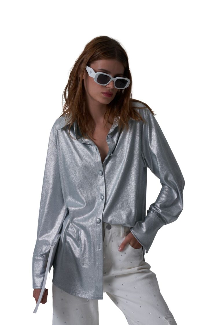 Shirt Women's Metallic Eleh TLL6012 Silver-My Boutique
