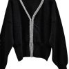 Women's Knitted Cardigan with Rhinestones Eleh TLLC0009 Black-My Boutique