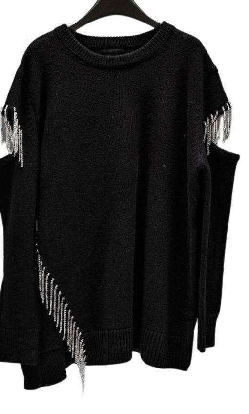 Women's Knitted Blouse with Chains Eleh TLLC0006 Black-My Boutique