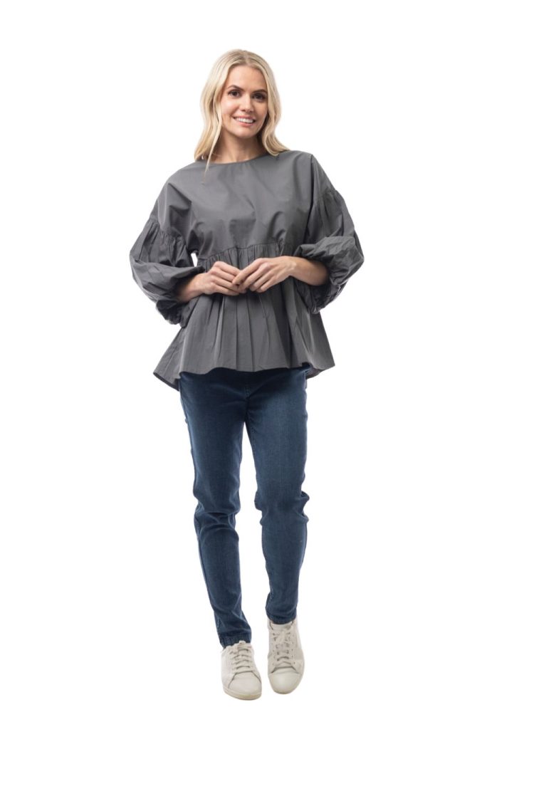Women's Blouse with Puffy Sleeves Orientique 5206 Charcoal-My Boutique