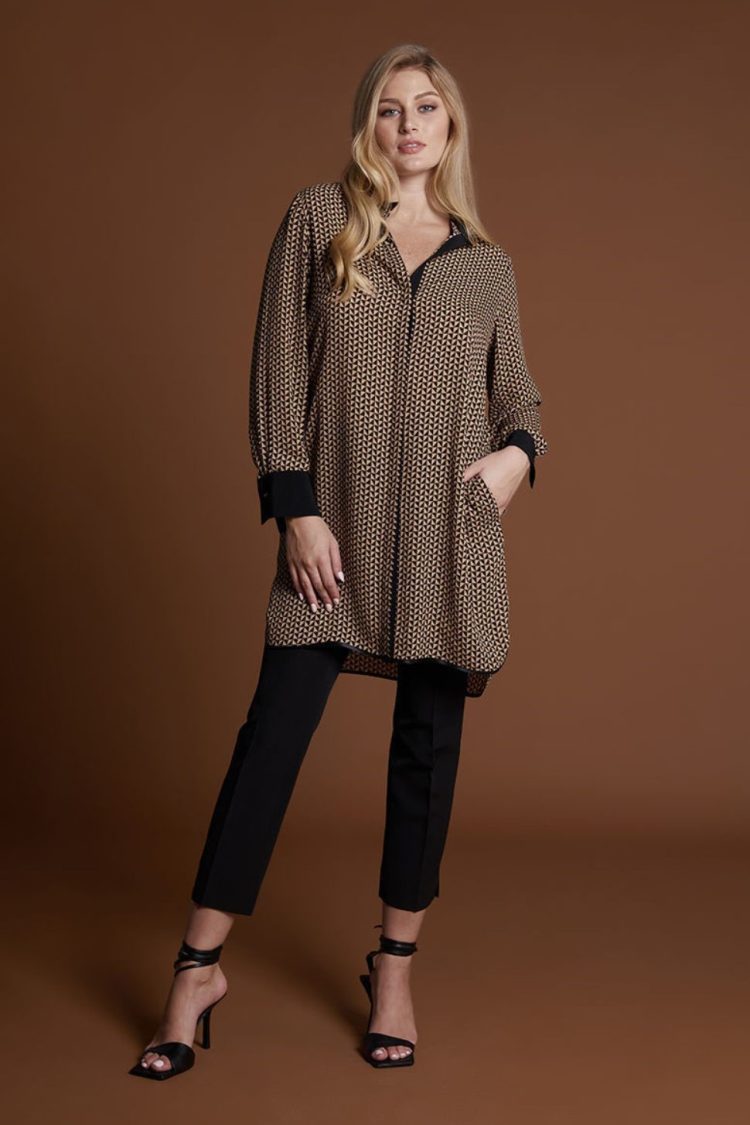 Women's Long Shirt with Patterns Bella P 21.232.B06.104.381 Black/Brown-My Boutique