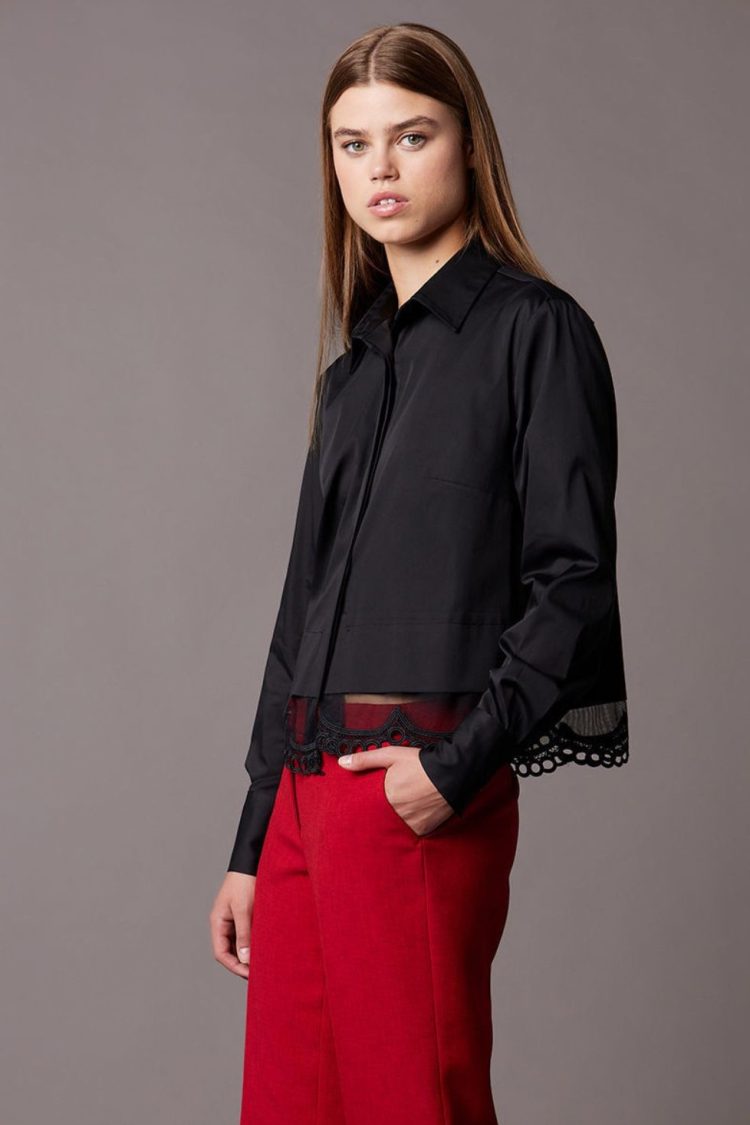Women's Cropped Shirt with Lace Trim Etcetera 21.232.E06.303.206 Black-My Boutique