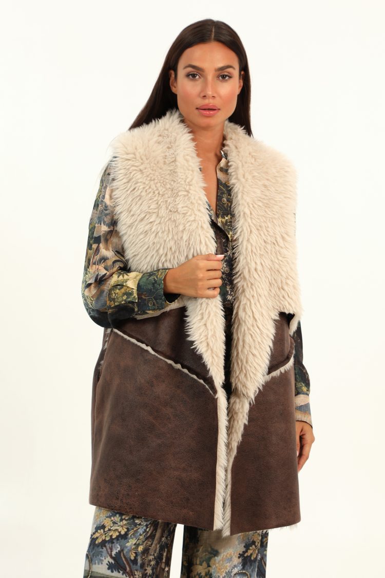 Women's Long Vest with Fur Tensione In-My Boutique