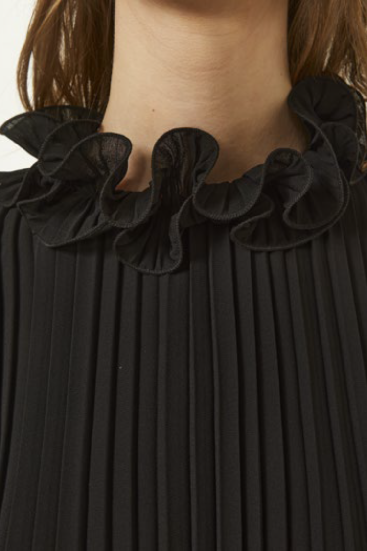 Mini Black Dress with Fringed Neck Souvenir-My Boutique