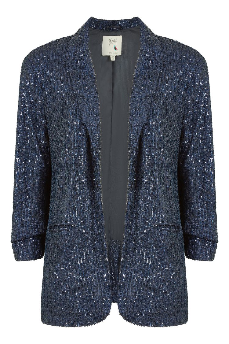Women's Blue Sequin Dancing Leopard Jacket-My Boutique