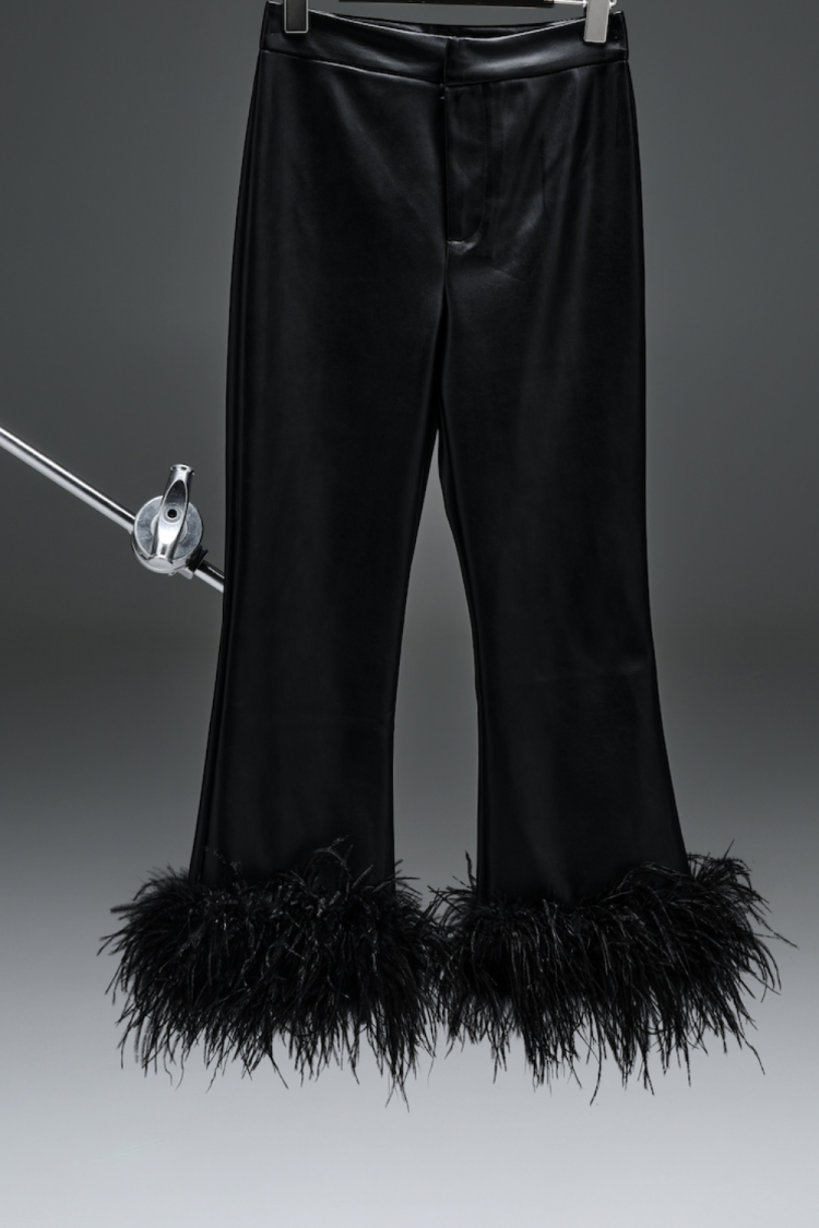 Women's Black Leather Pants with Feathers Eleh-My Boutique