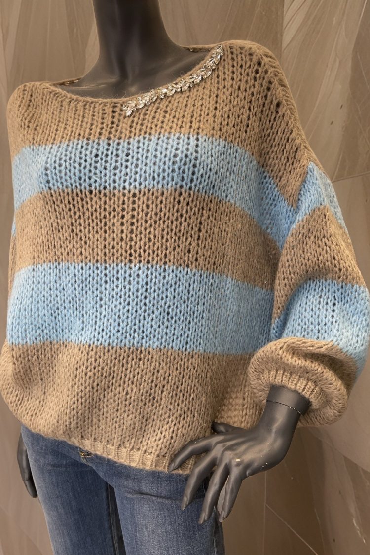 Women's Striped Sweater Brown - Blue Motel-My Boutique