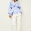 Women's Striped Blouse with Waist Detail Souvenir Blue-My Boutique