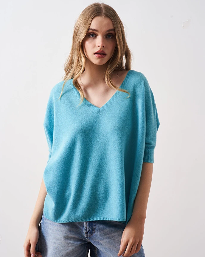 Kate Absolut Cashmere Lagoon Women's V-Neck Sweater-My Boutique