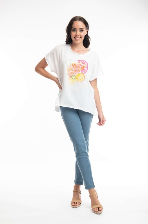 Women's Short-Sleeve Blouse with Lemon Print Orientique White-My Boutique