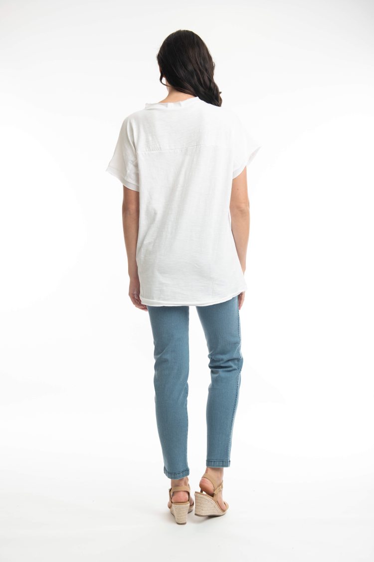 Women's Short-Sleeve Blouse with Lemon Print Orientique White-My Boutique
