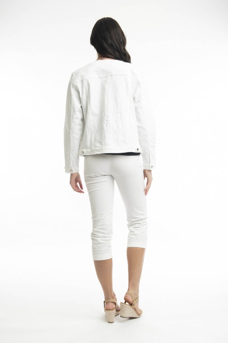 Σακάκι Γυναικείο Τζιν με Στρογγυλή Λαιμόκοψη Orientique Λευκό-My Boutique