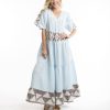 Φόρεμα Maxi Κοντομάνικο Border Print Escape Blue Fog-My Boutique