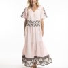 Φόρεμα Maxi Κοντομάνικο Border Print Escape Blush-My Boutique