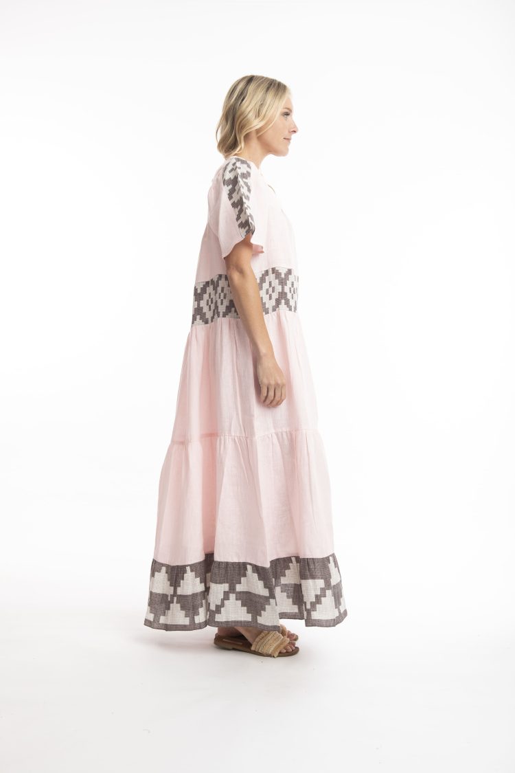 Short Sleeve Border Print Escape Blush Maxi Dress-My Boutique
