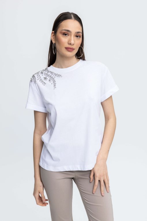 Women's blouse with rhinestones Motel White-My Boutique