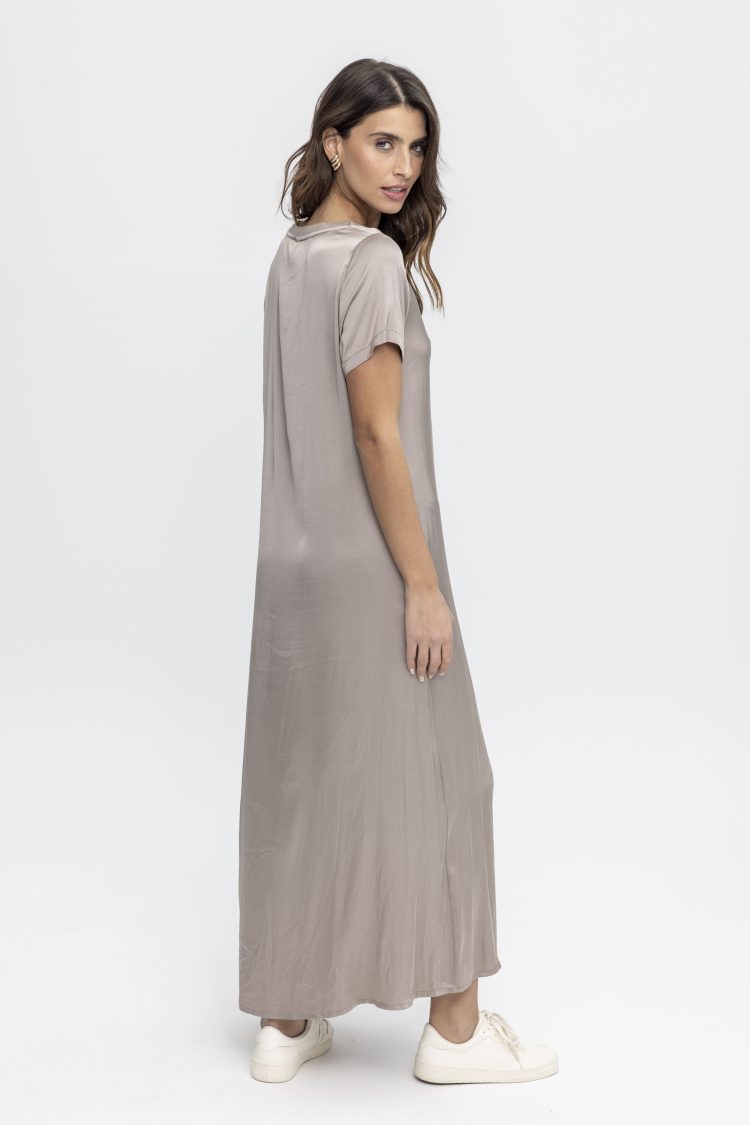 Tensione Short Sleeve Midi Dress In Khaki-My Boutique